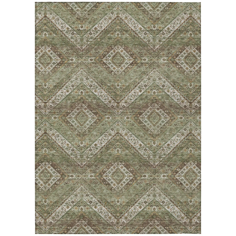 5' X 8' Olive Green And Blue Tribal Washable Indoor Outdoor Area Rug Homeroots Outdoor