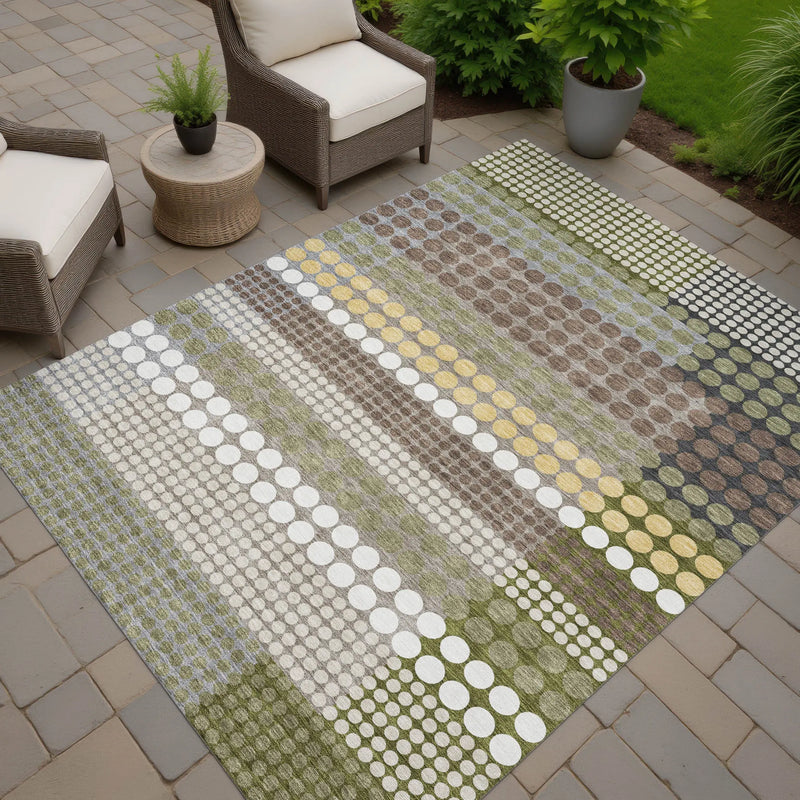 5' X 8' Olive Green And Brown Geometric Washable Indoor Outdoor Area Rug Homeroots Outdoor