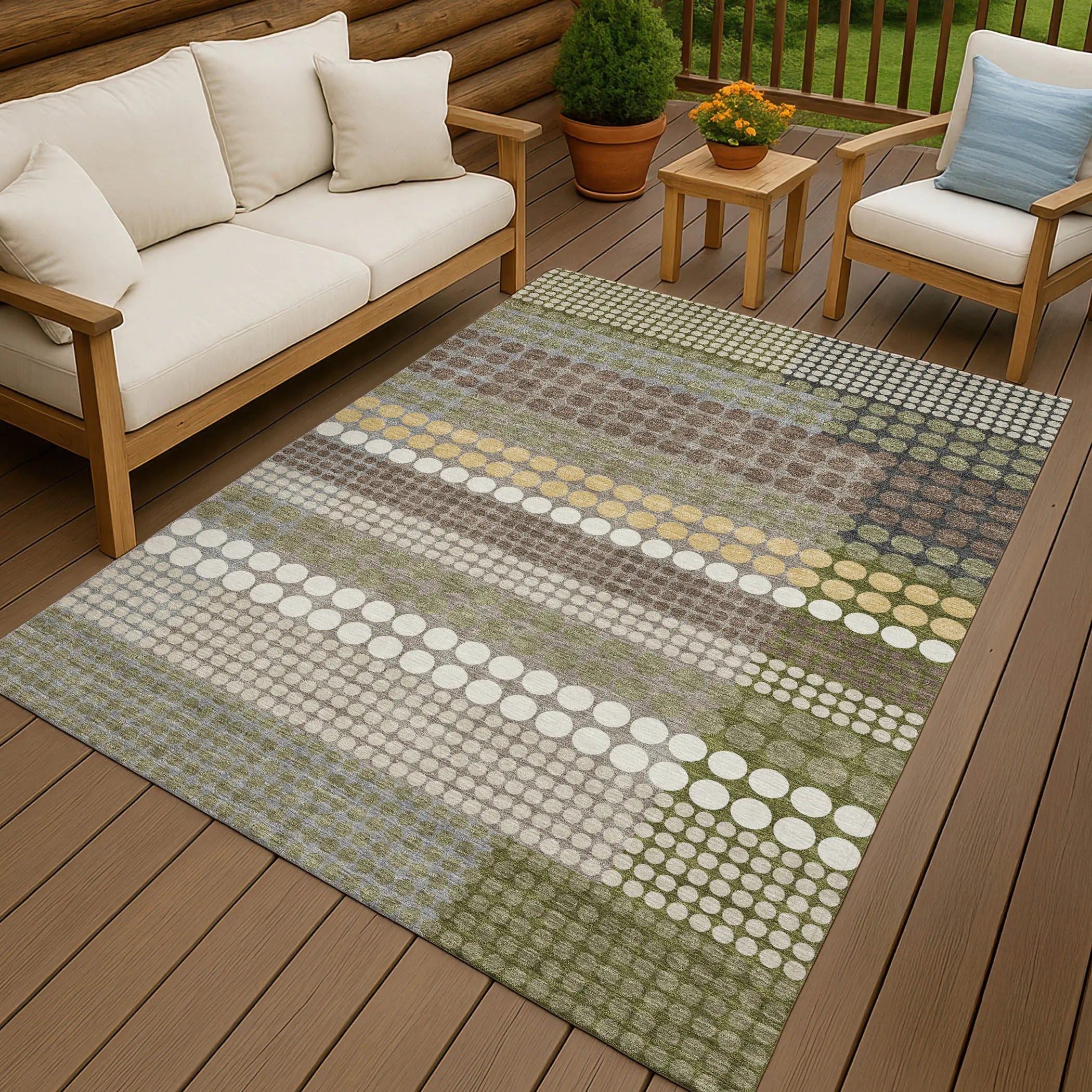 5' X 8' Olive Green And Brown Geometric Washable Indoor Outdoor Area Rug Homeroots Outdoor