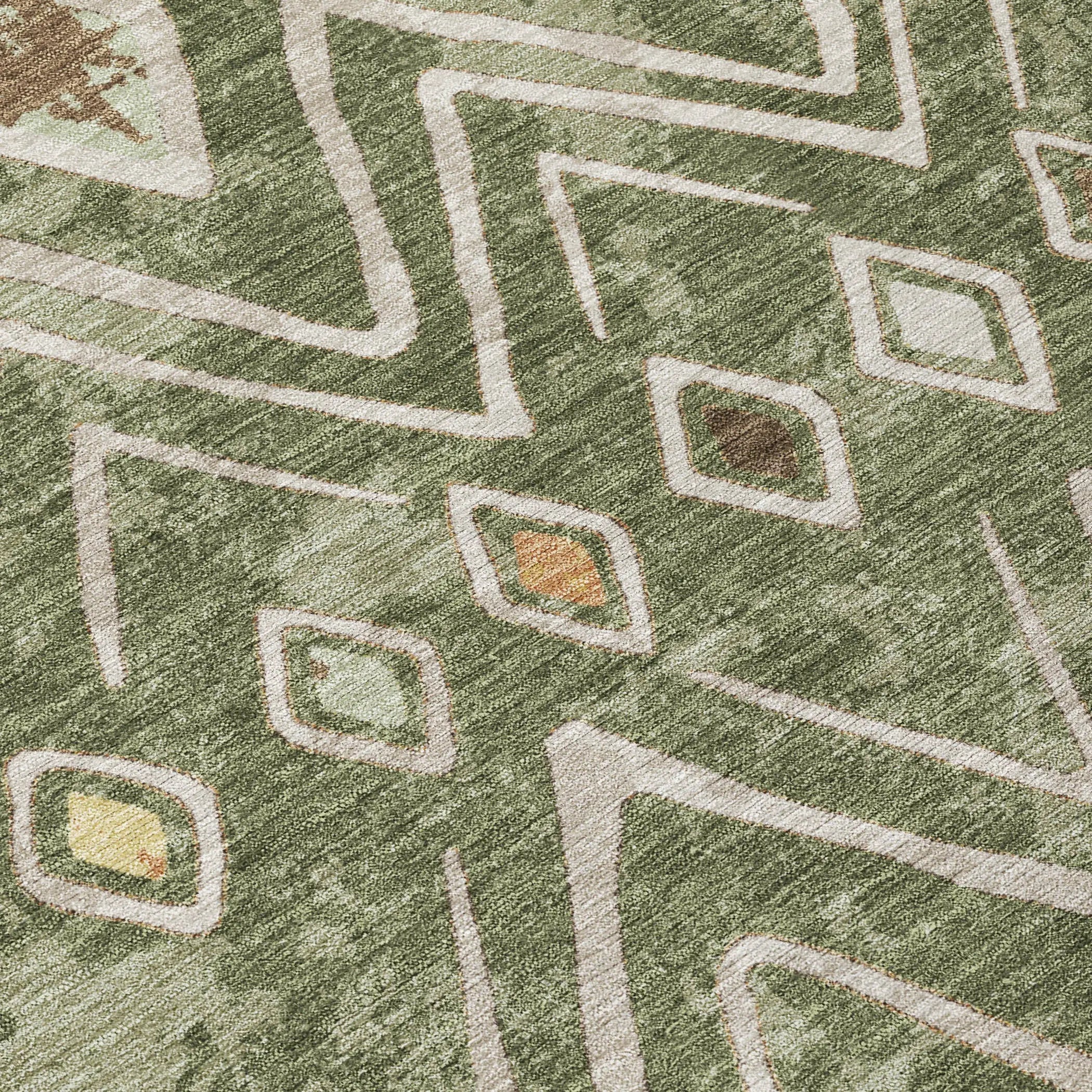 5' X 8' Olive Green And Brown Geometric Washable Indoor Outdoor Area Rug Homeroots Outdoor