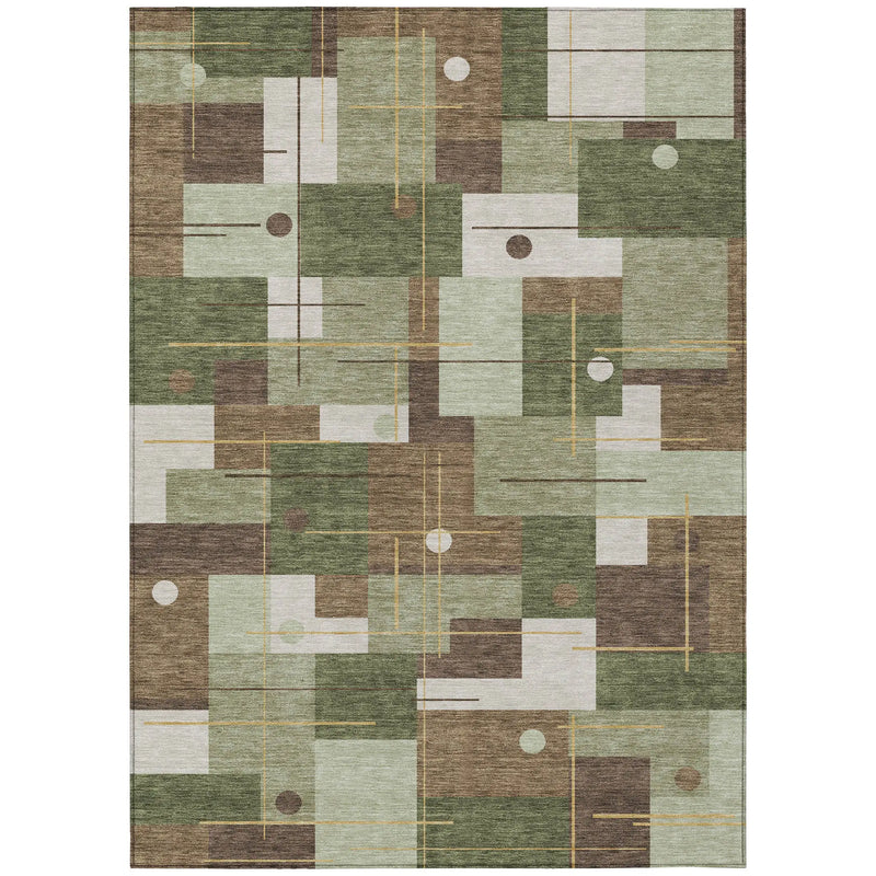 5' X 8' Olive Green And Brown Geometric Washable Indoor Outdoor Area Rug Homeroots Outdoor