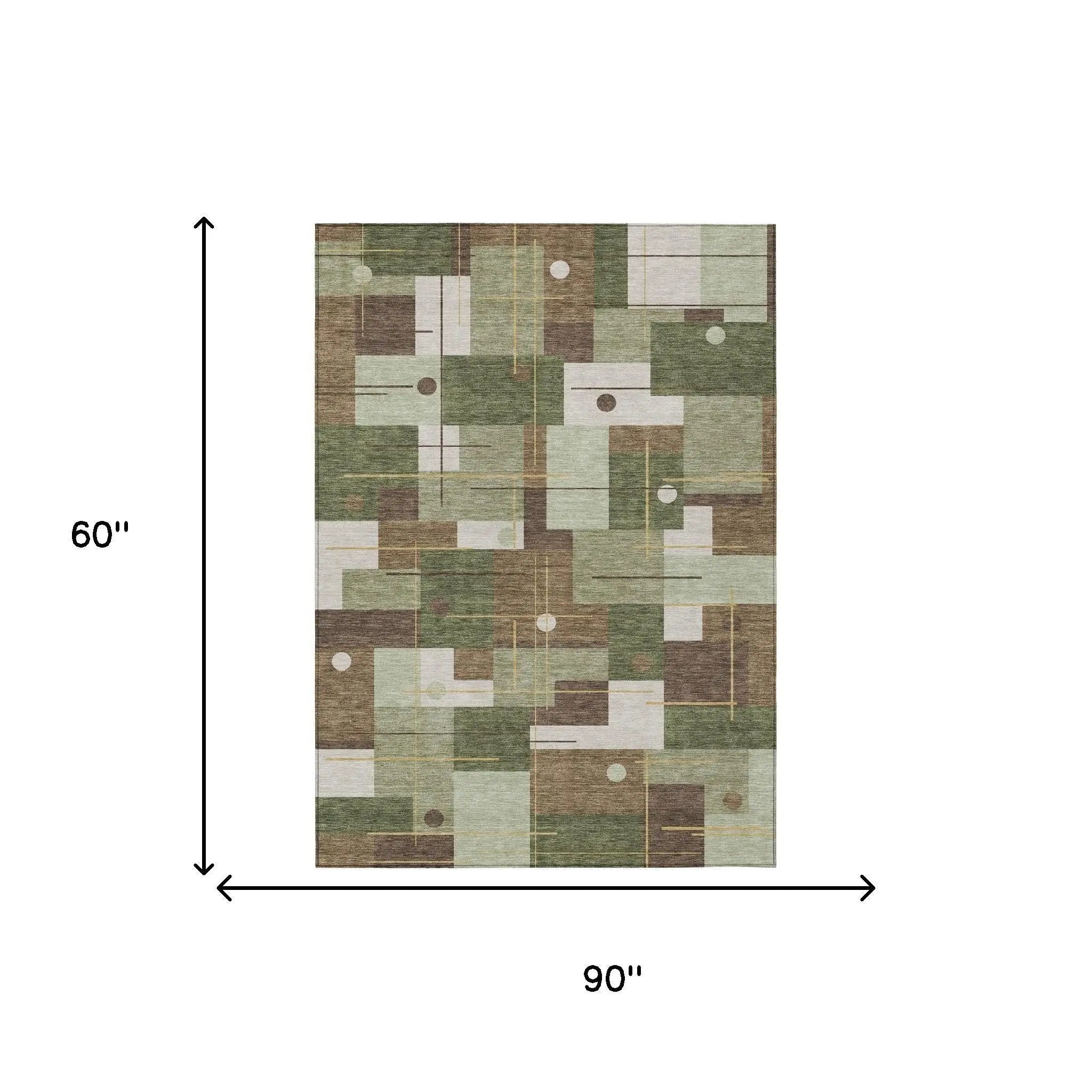 5' X 8' Olive Green And Brown Geometric Washable Indoor Outdoor Area Rug Homeroots Outdoor