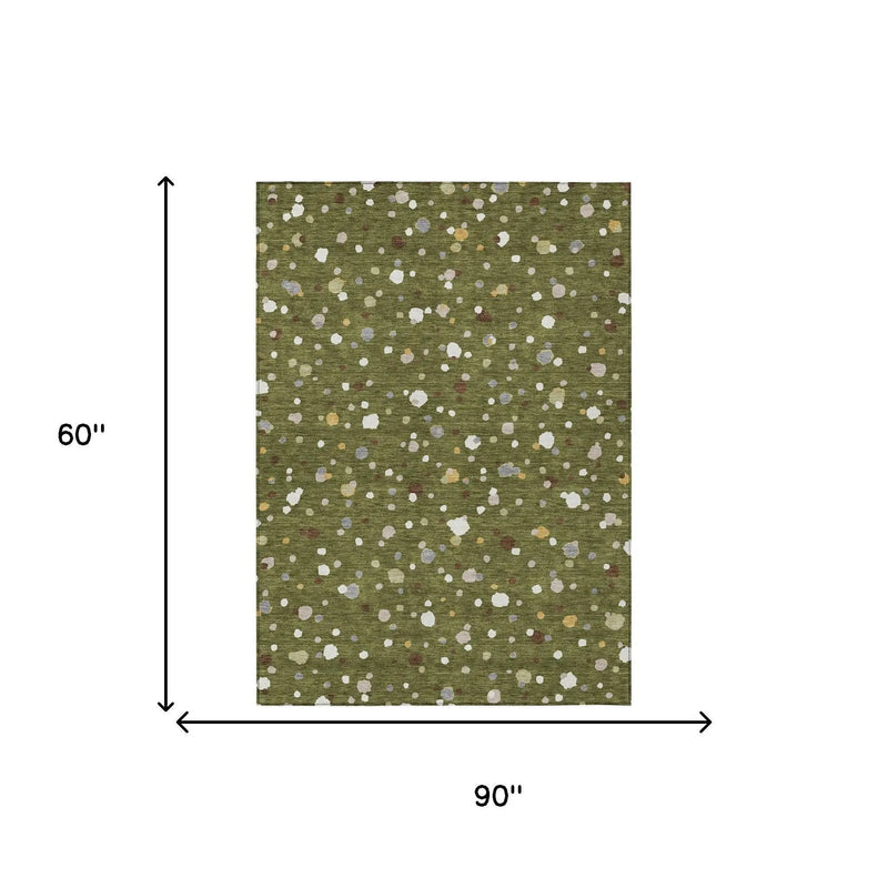 5' X 8' Olive Green And Brown Geometric Washable Indoor Outdoor Area Rug Homeroots Outdoor