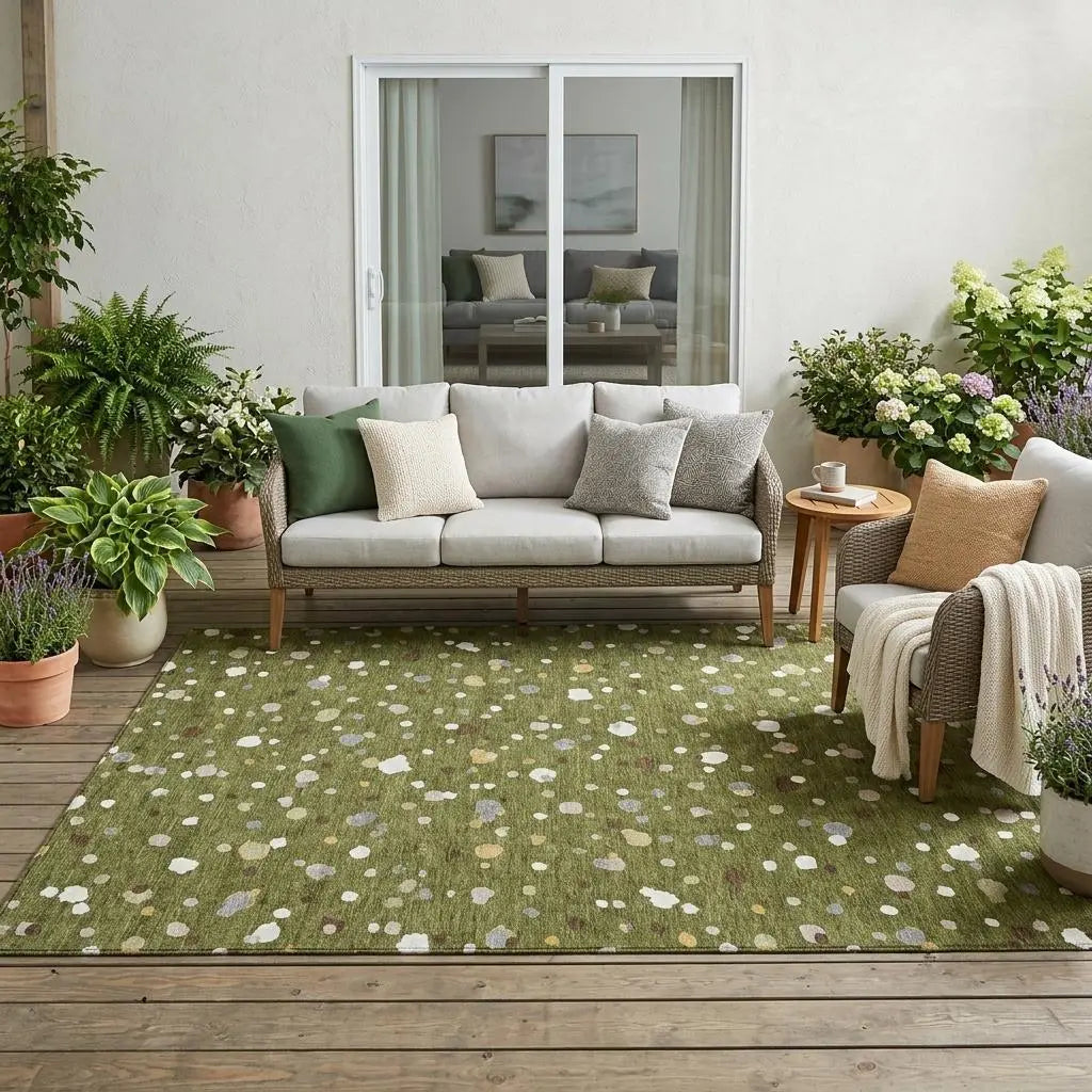 5' X 8' Olive Green And Brown Geometric Washable Indoor Outdoor Area Rug Homeroots Outdoor