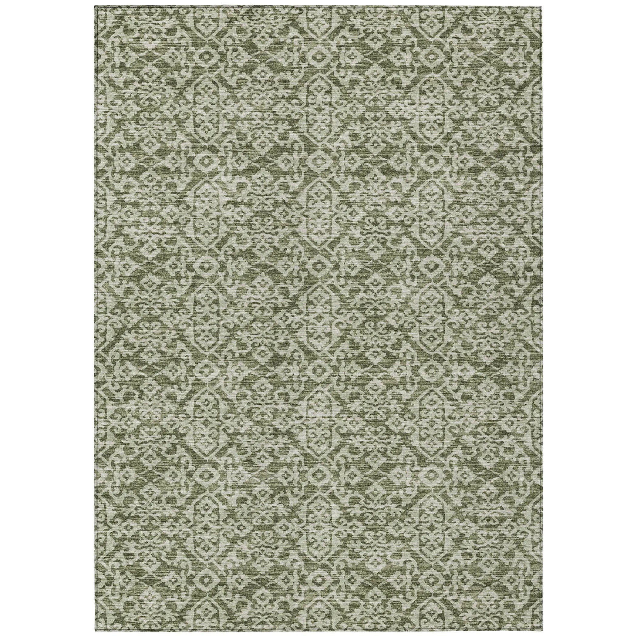 5' X 8' Olive Green And Brown Oriental Washable Indoor Outdoor Area Rug Homeroots Outdoor
