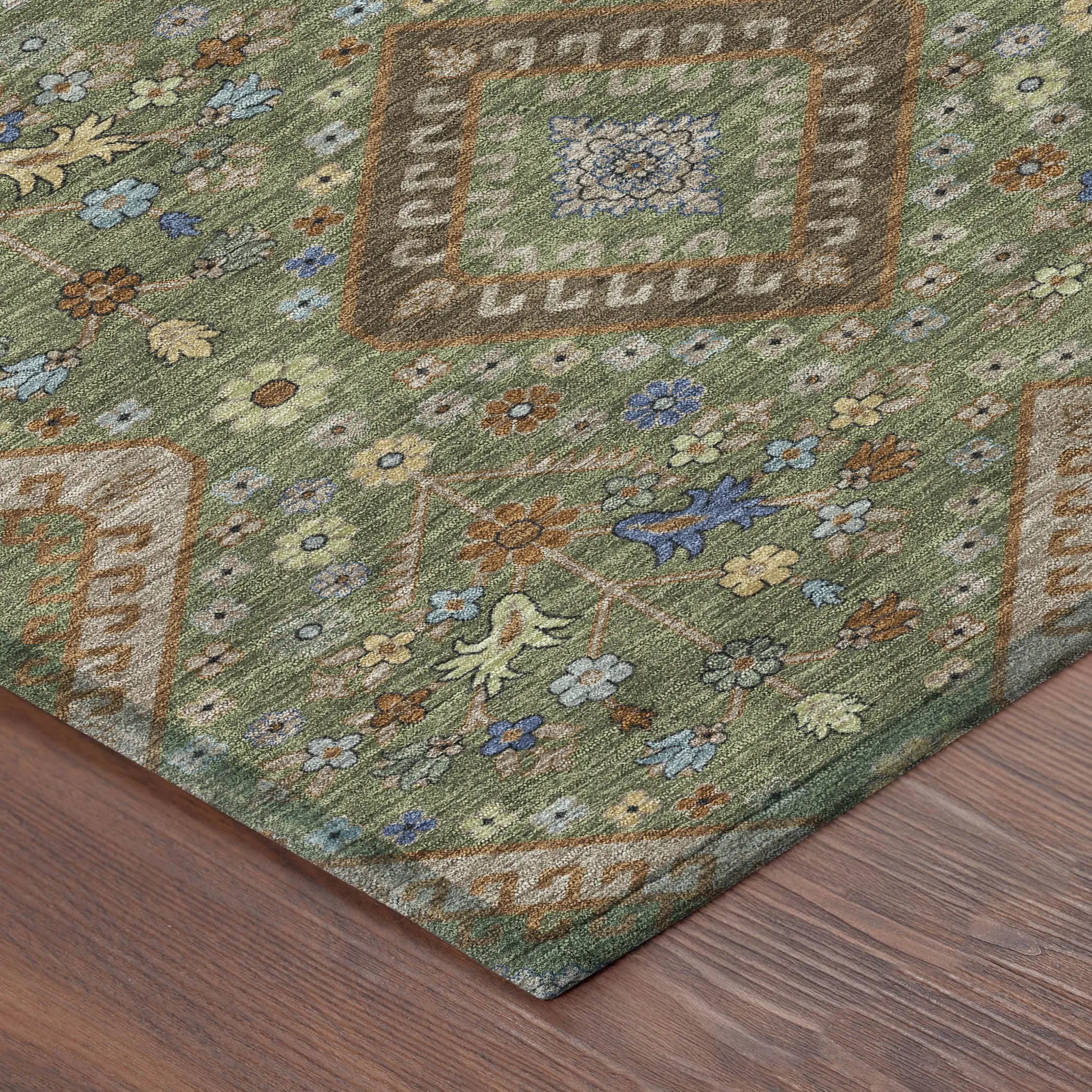 5' X 8' Olive Green And Chocolate Medallion Washable Indoor Outdoor Area Rug Homeroots Outdoor