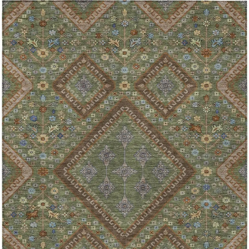 5' X 8' Olive Green And Chocolate Medallion Washable Indoor Outdoor Area Rug Homeroots Outdoor