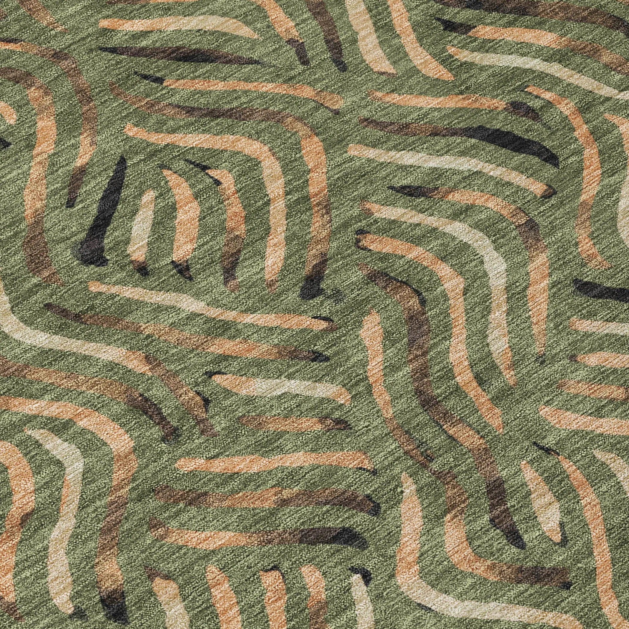 5' X 8' Olive Green And Copper Abstract Washable Indoor Outdoor Area Rug Homeroots Outdoor