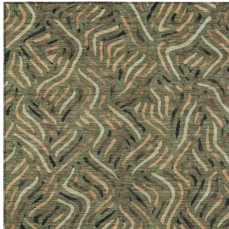 5' X 8' Olive Green And Copper Abstract Washable Indoor Outdoor Area Rug Homeroots Outdoor