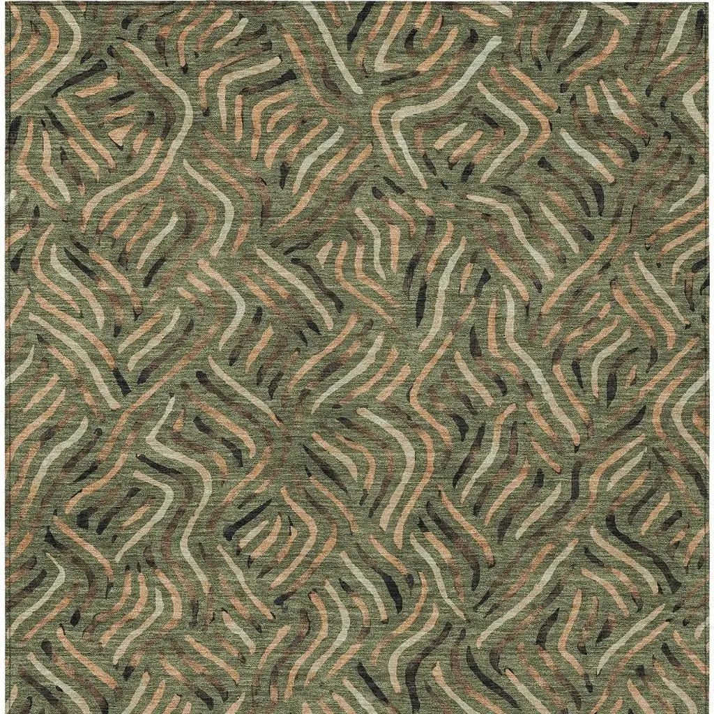 5' X 8' Olive Green And Copper Abstract Washable Indoor Outdoor Area Rug Homeroots Outdoor