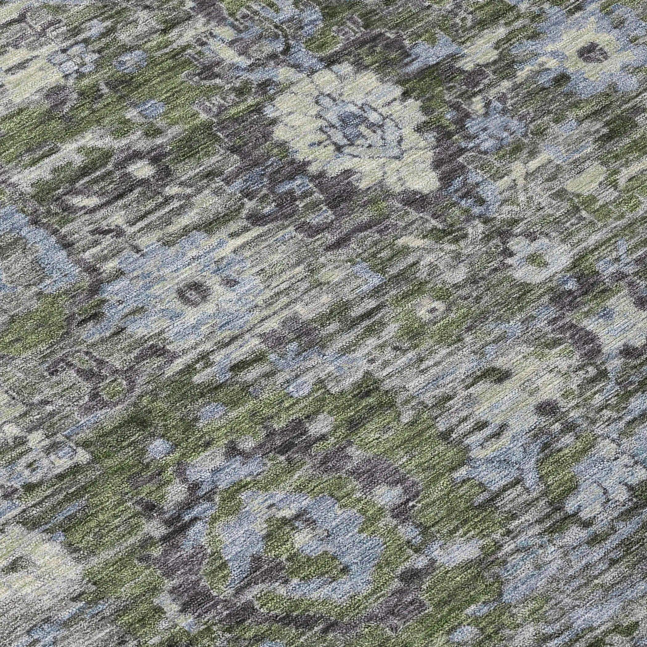 5' X 8' Olive Green And Denim Blue Floral Washable Indoor Outdoor Area Rug Homeroots Outdoor