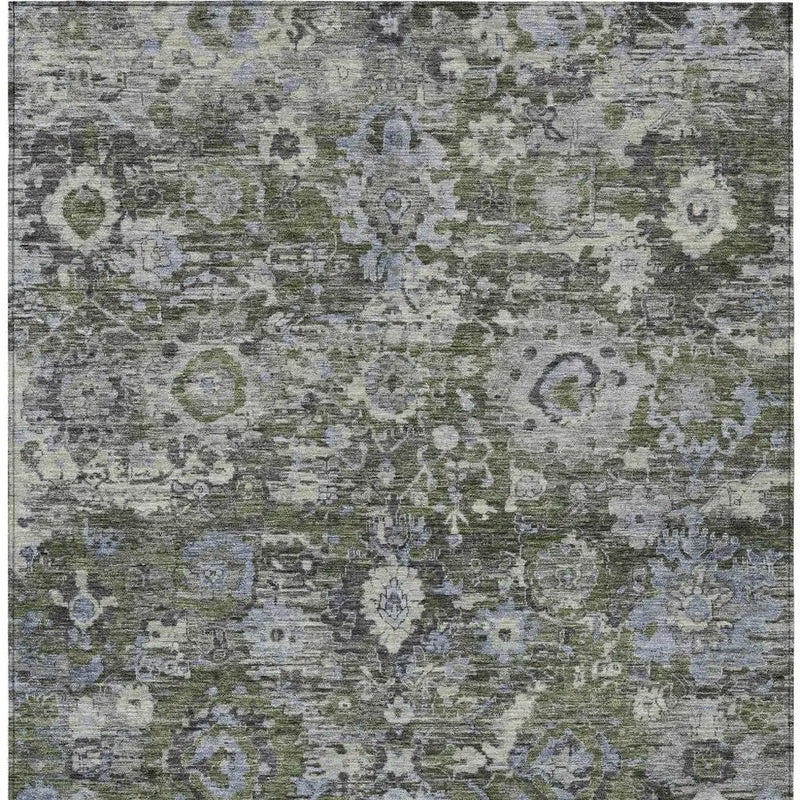 5' X 8' Olive Green And Denim Blue Floral Washable Indoor Outdoor Area Rug Homeroots Outdoor