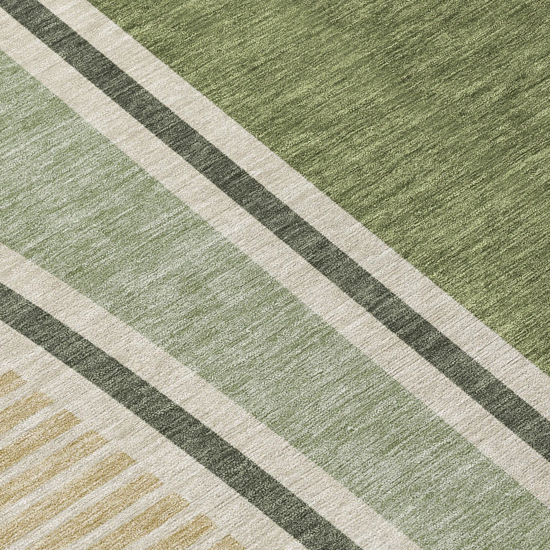 5' X 8' Olive Green And Fern Green Geometric Washable Indoor Outdoor Area Rug Homeroots Outdoor