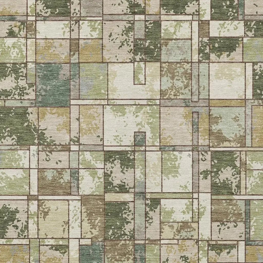 5' X 8' Olive Green And Fern Green Geometric Washable Indoor Outdoor Area Rug Homeroots Outdoor