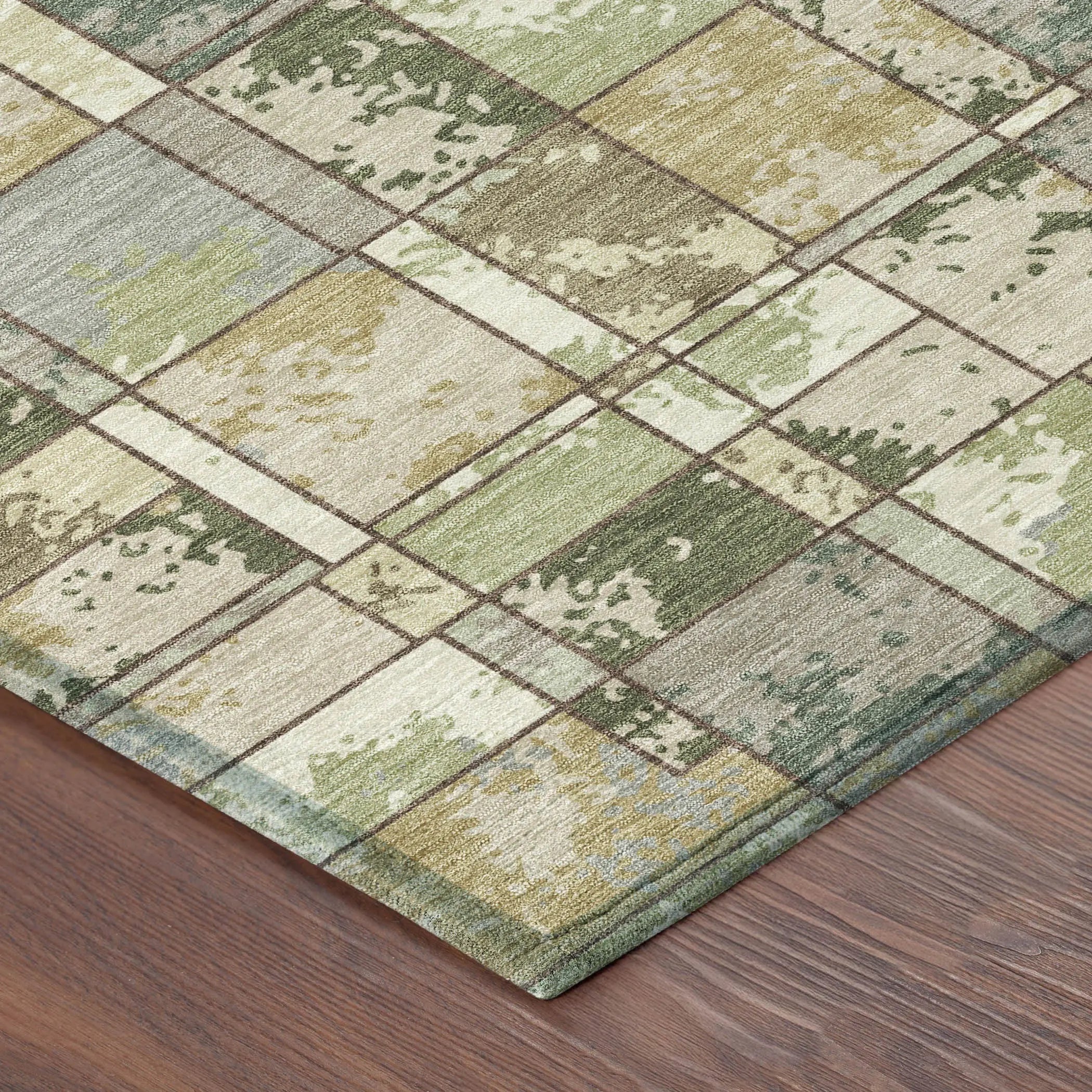 5' X 8' Olive Green And Fern Green Geometric Washable Indoor Outdoor Area Rug Homeroots Outdoor