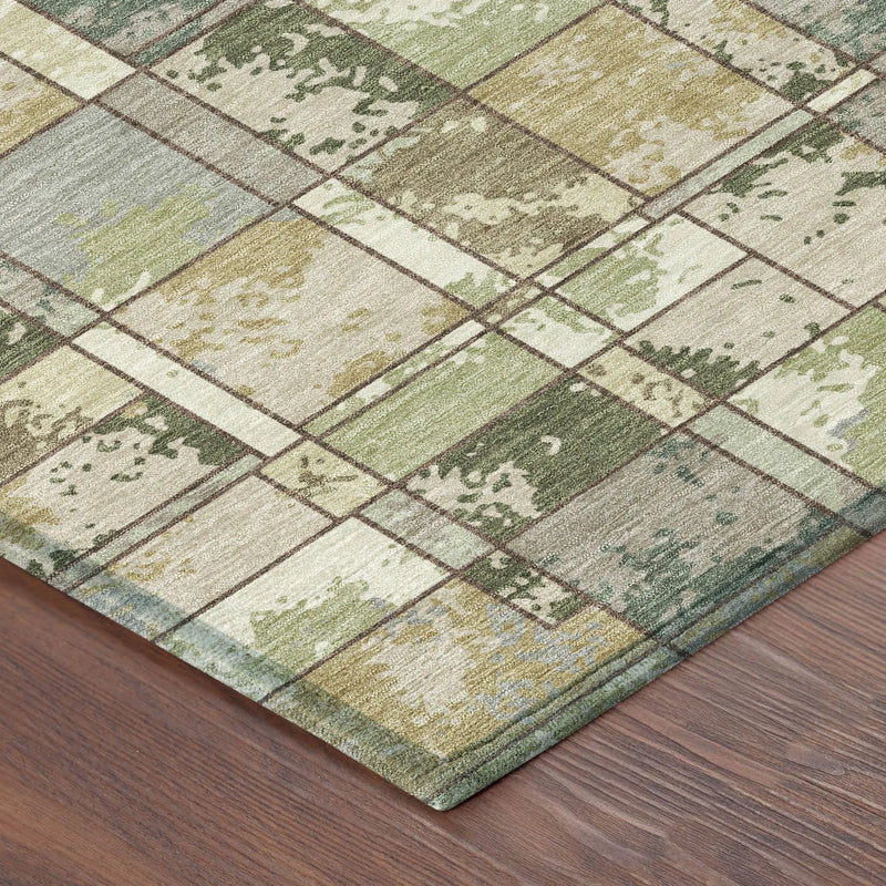 5' X 8' Olive Green And Fern Green Geometric Washable Indoor Outdoor Area Rug Homeroots Outdoor