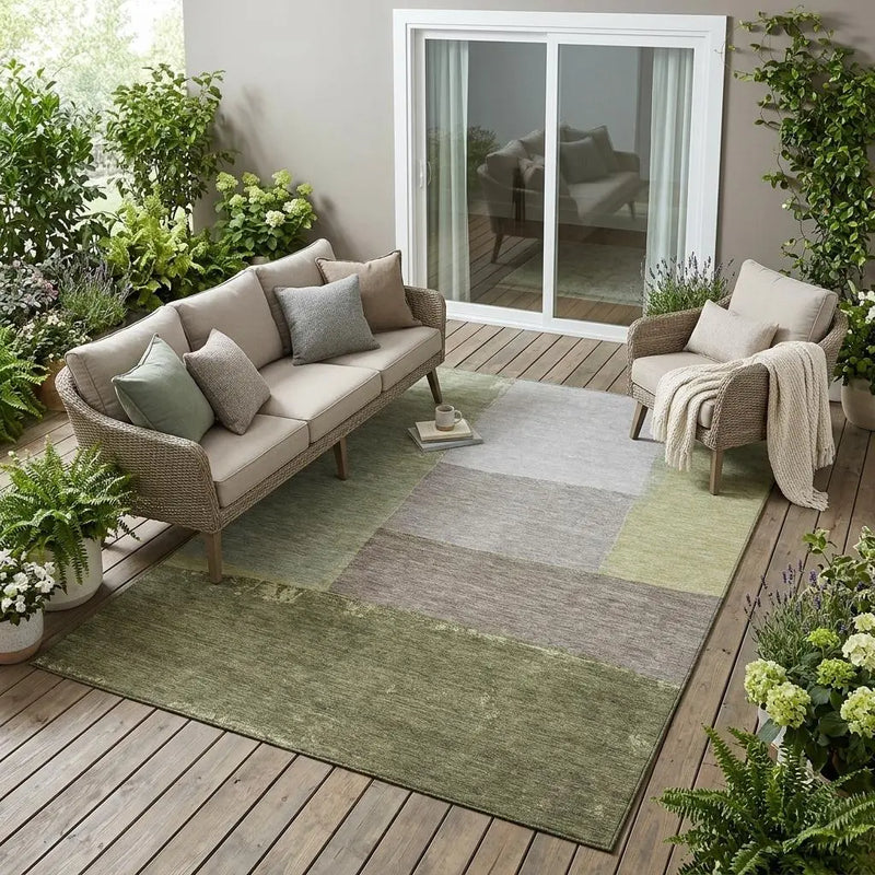 5' X 8' Olive Green And Fern Green Geometric Washable Indoor Outdoor Area Rug Homeroots Outdoor