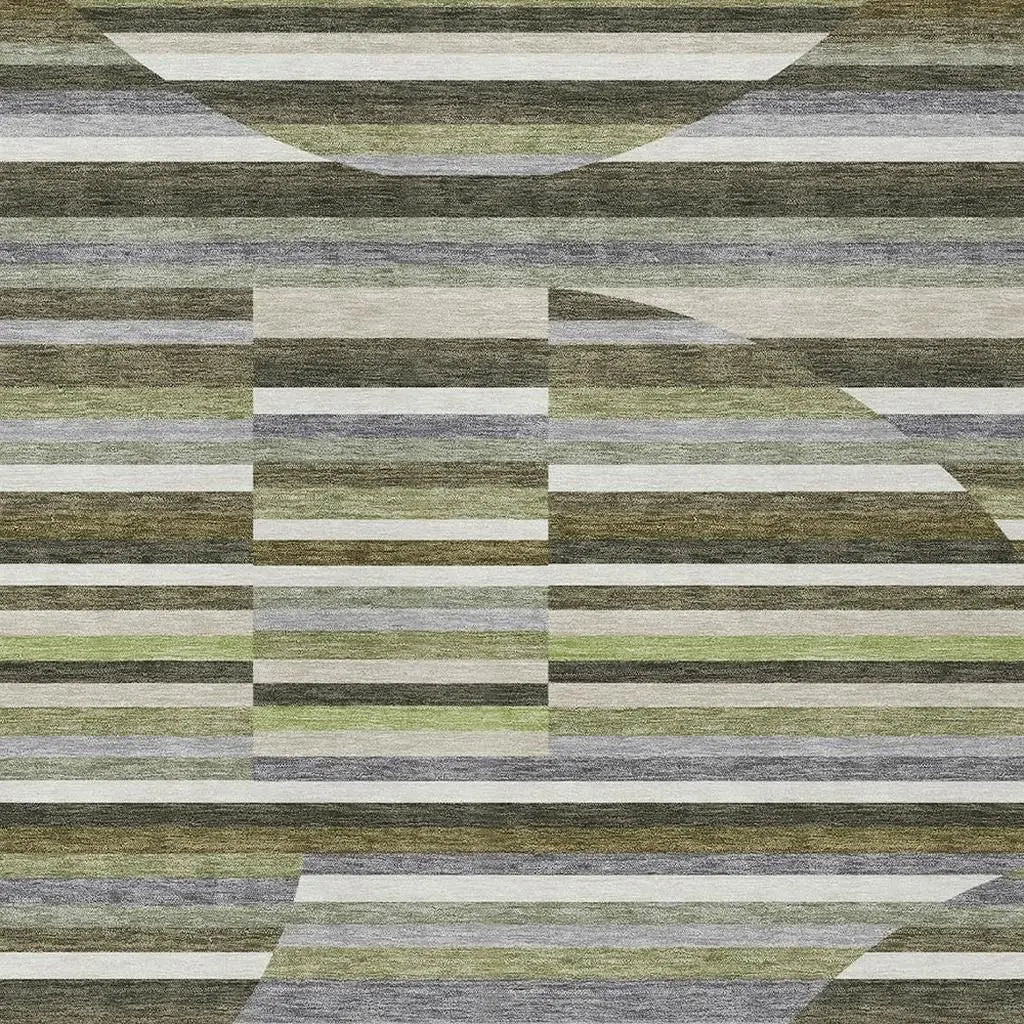 5' X 8' Olive Green And Fern Green Striped Washable Indoor Outdoor Area Rug Homeroots Outdoor