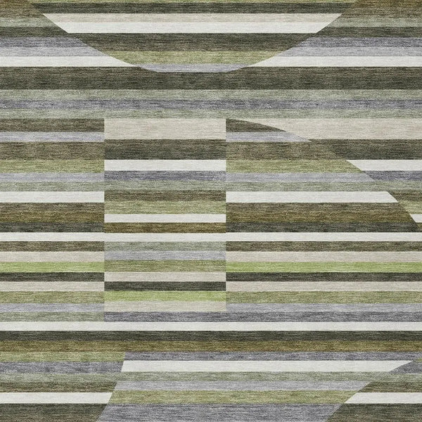 5' X 8' Olive Green And Fern Green Striped Washable Indoor Outdoor Area Rug Homeroots Outdoor