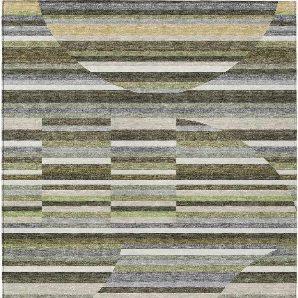 5' X 8' Olive Green And Fern Green Striped Washable Indoor Outdoor Area Rug Homeroots Outdoor