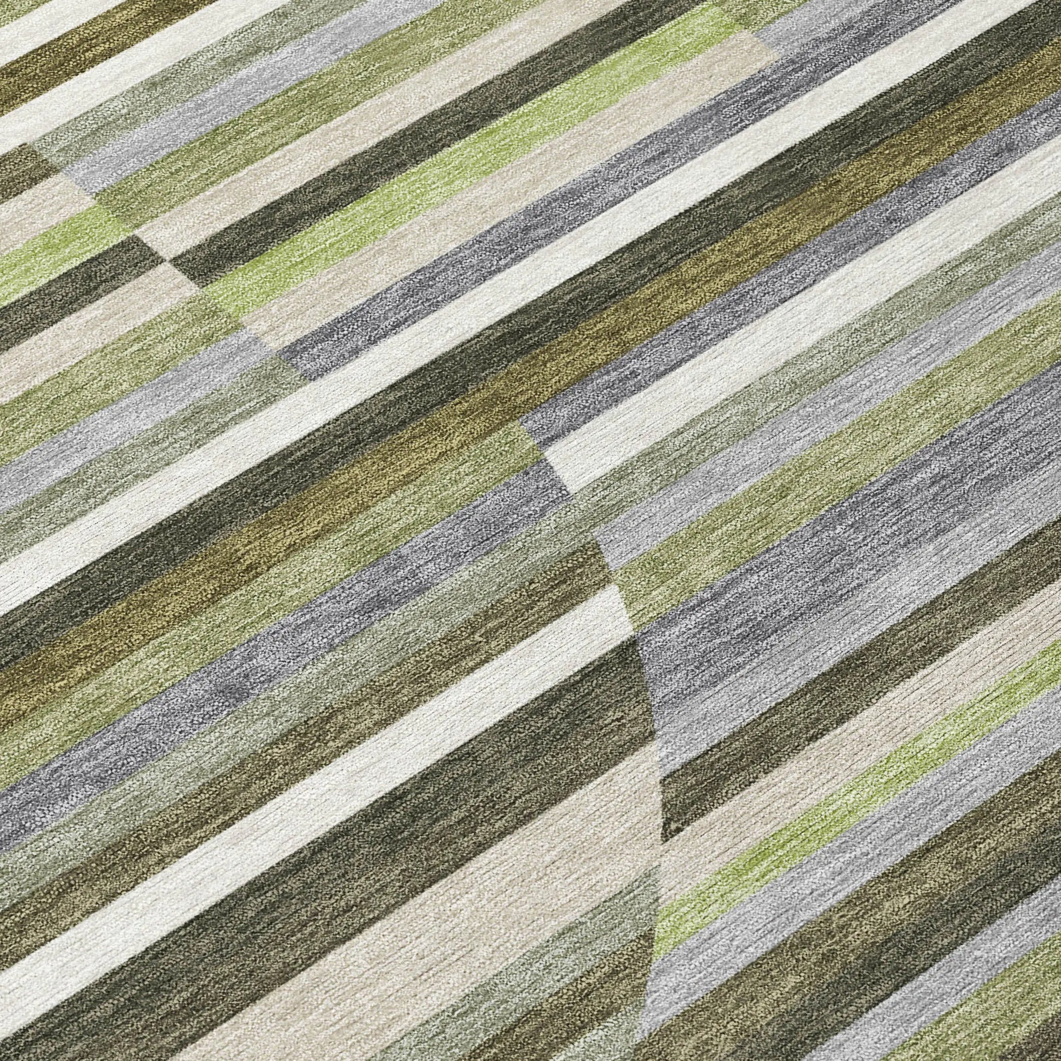 5' X 8' Olive Green And Fern Green Striped Washable Indoor Outdoor Area Rug Homeroots Outdoor