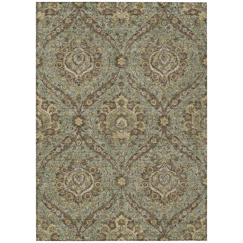5' X 8' Olive Green And Granite Gray Floral Washable Indoor Outdoor Area Rug Homeroots Outdoor
