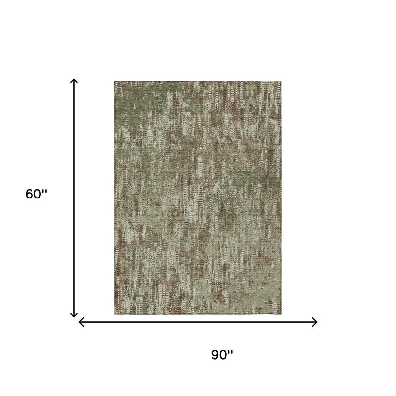5' X 8' Olive Green And Graphite Abstract Washable Indoor Outdoor Area Rug Homeroots Outdoor