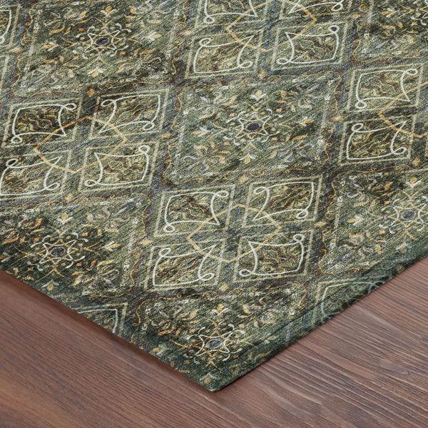 5' X 8' Olive Green And Graphite Geometric Washable Indoor Outdoor Area Rug Homeroots Outdoor