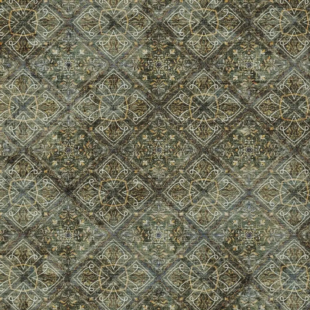 5' X 8' Olive Green And Graphite Geometric Washable Indoor Outdoor Area Rug Homeroots Outdoor