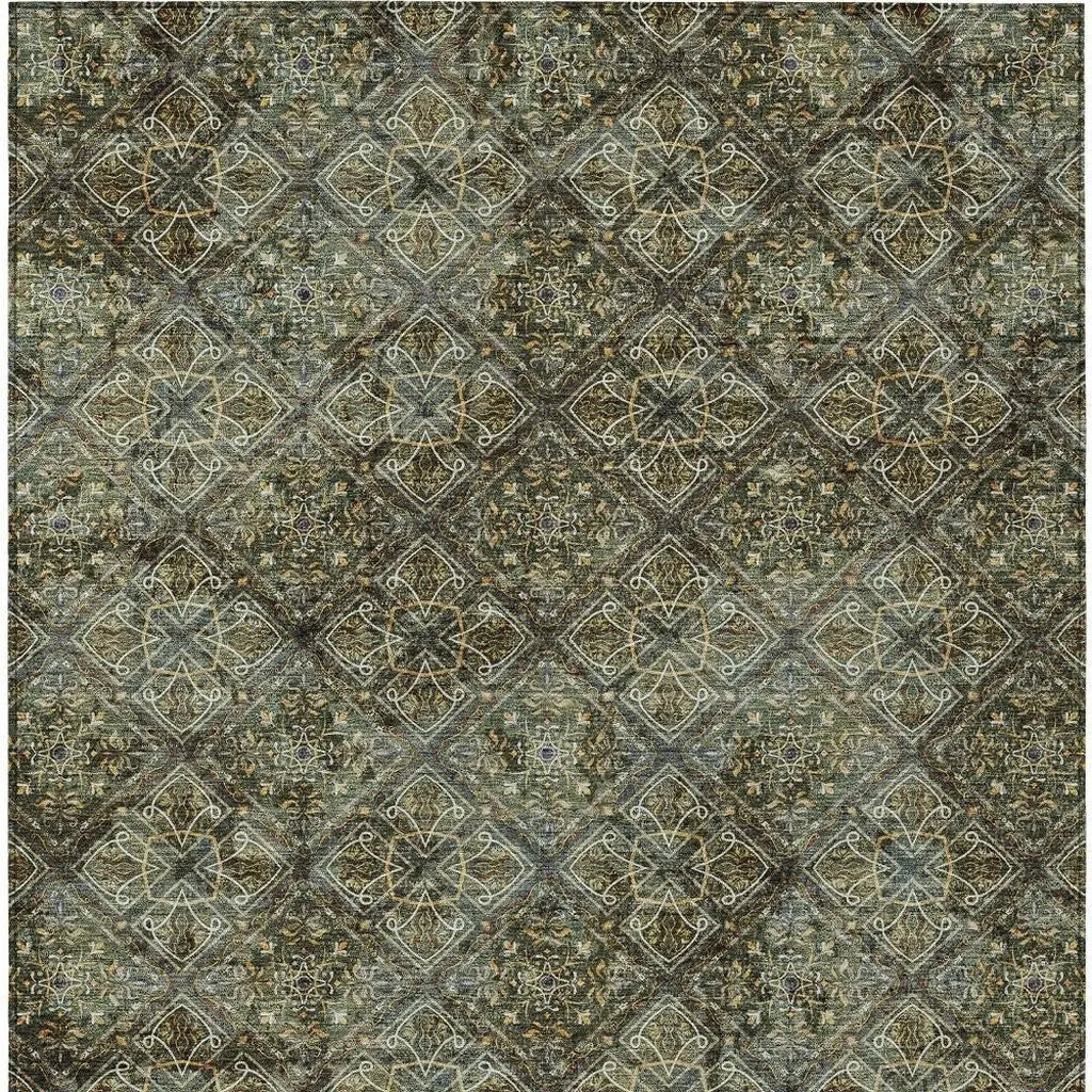 5' X 8' Olive Green And Graphite Geometric Washable Indoor Outdoor Area Rug Homeroots Outdoor