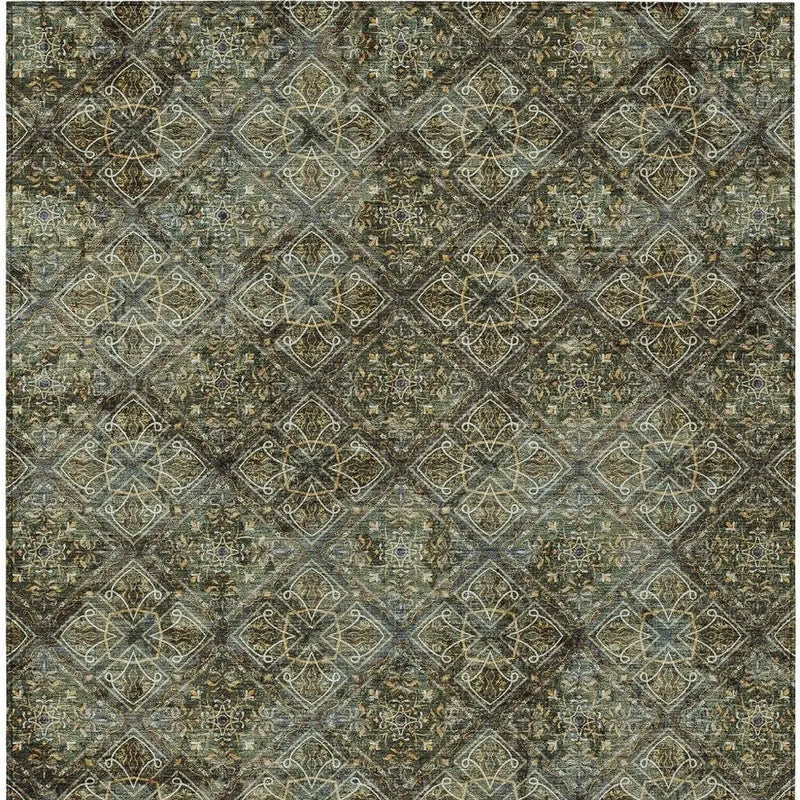 5' X 8' Olive Green And Graphite Geometric Washable Indoor Outdoor Area Rug Homeroots Outdoor