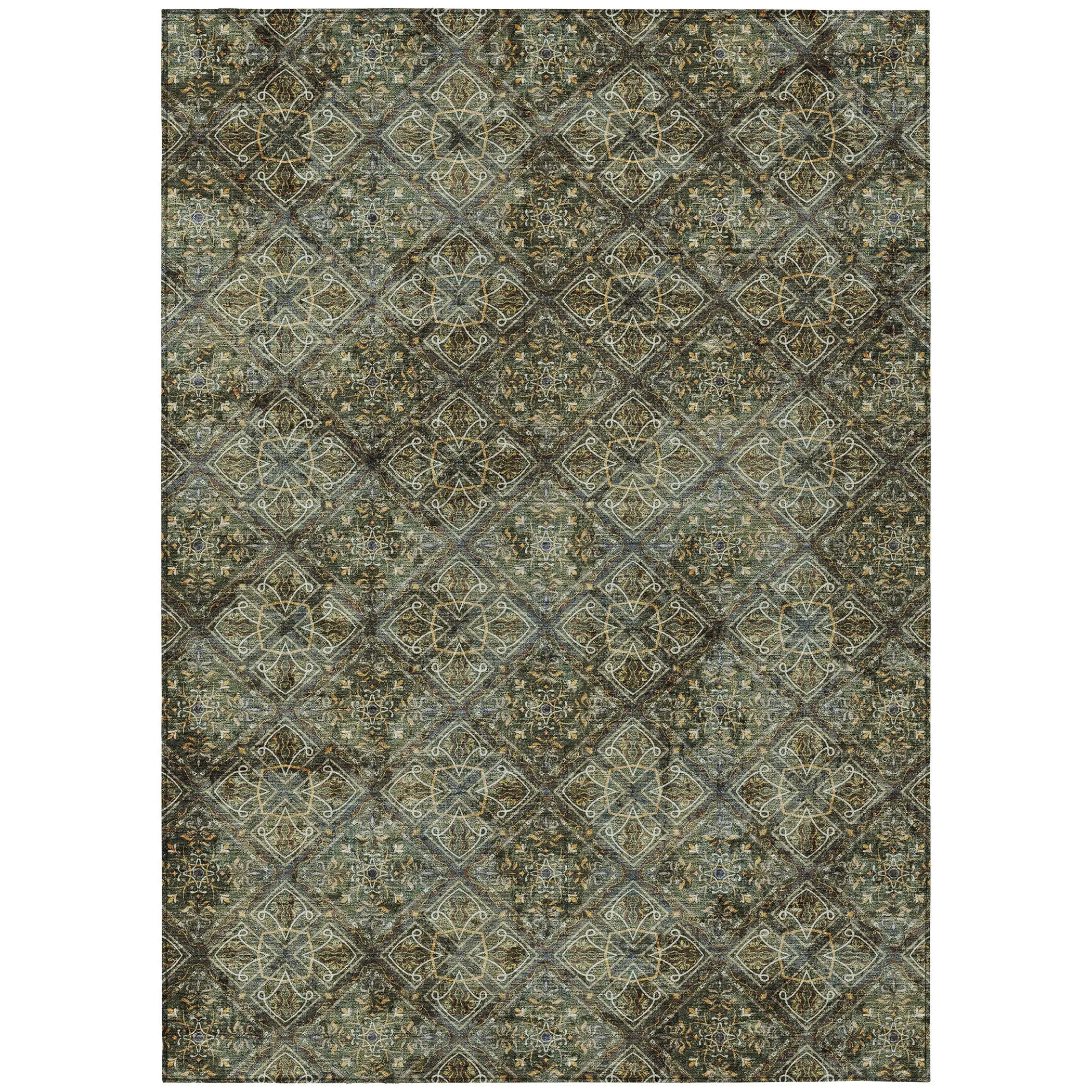 5' X 8' Olive Green And Graphite Geometric Washable Indoor Outdoor Area Rug Homeroots Outdoor