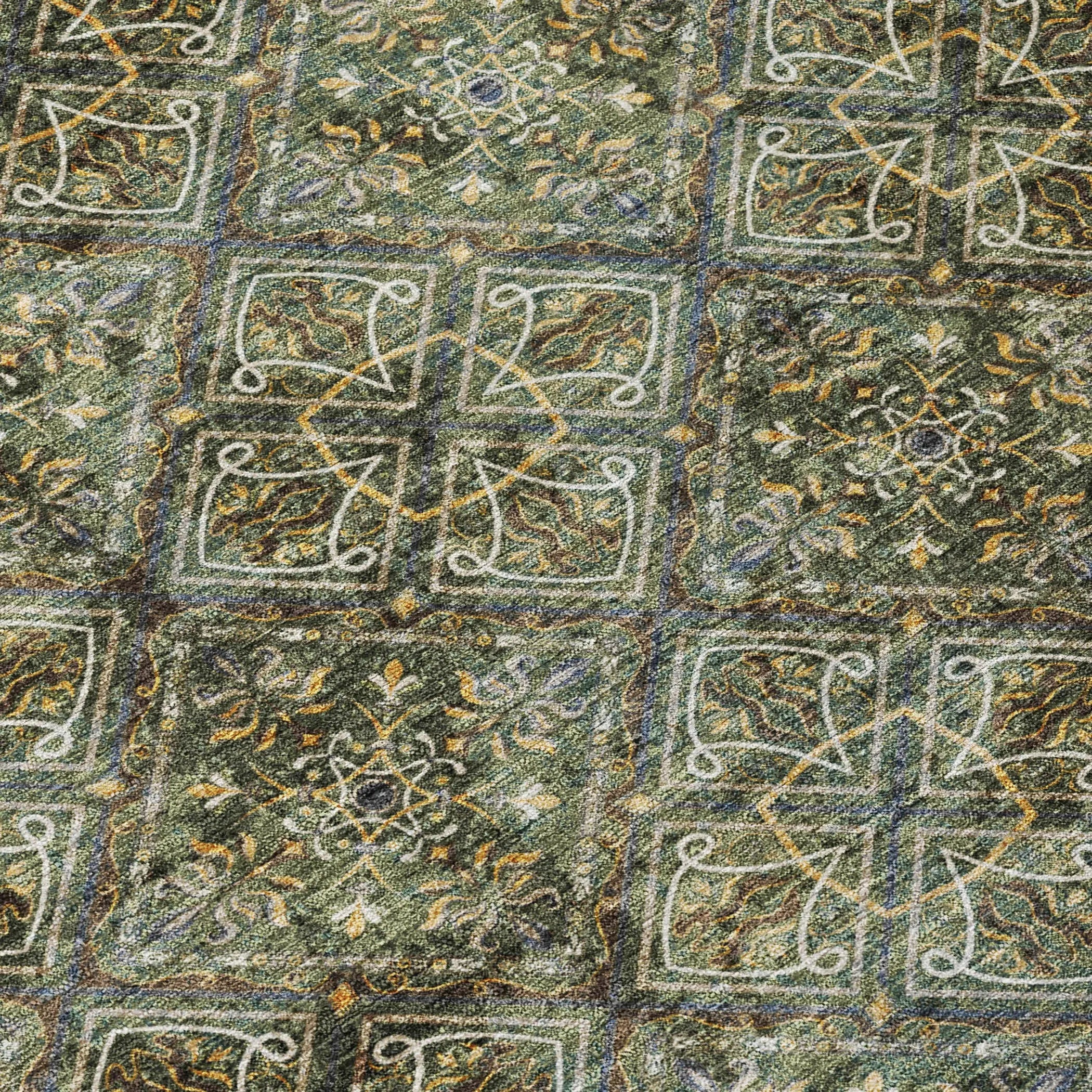 5' X 8' Olive Green And Graphite Geometric Washable Indoor Outdoor Area Rug Homeroots Outdoor