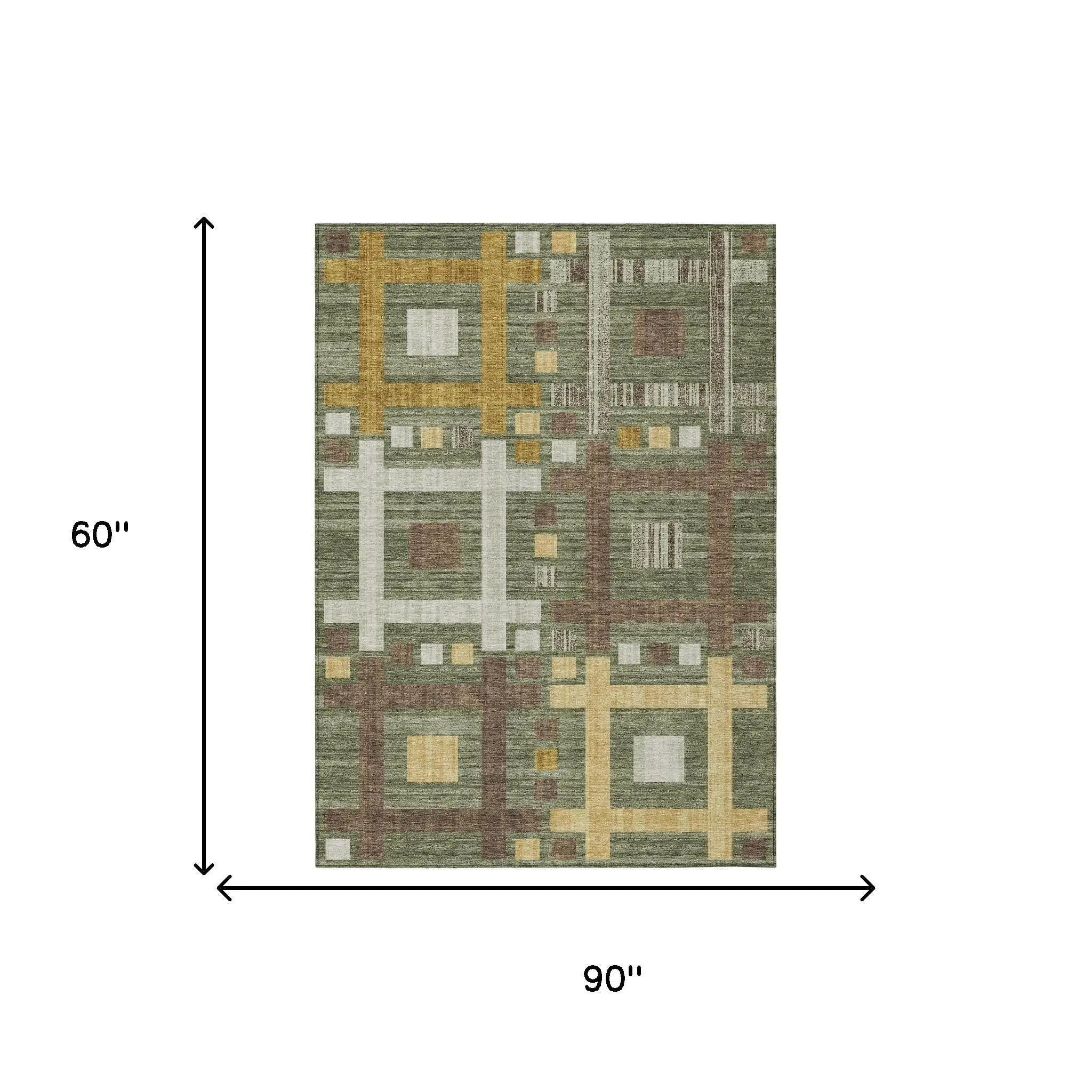 5' X 8' Olive Green And Gray Geometric Washable Indoor Outdoor Area Rug Homeroots Outdoor