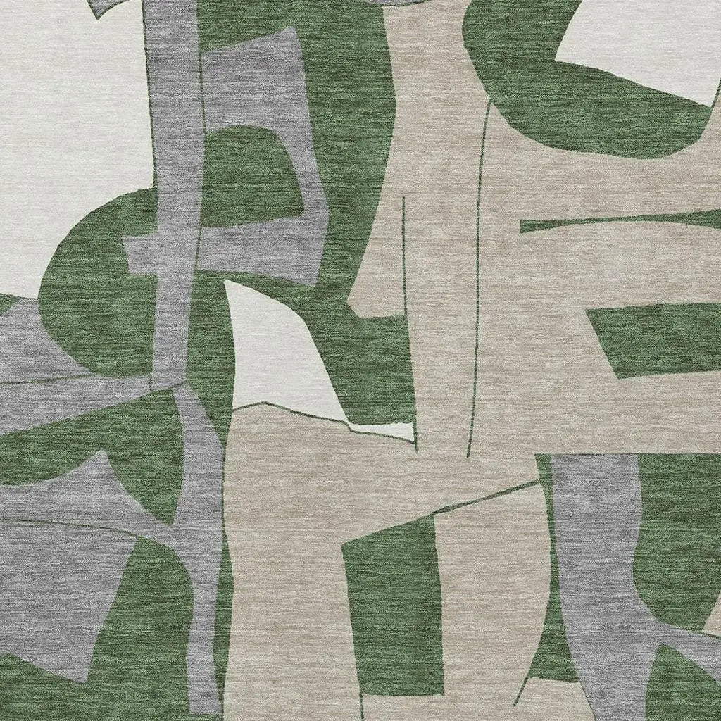 5' X 8' Olive Green And Gray Geometric Washable Indoor Outdoor Area Rug Homeroots Outdoor
