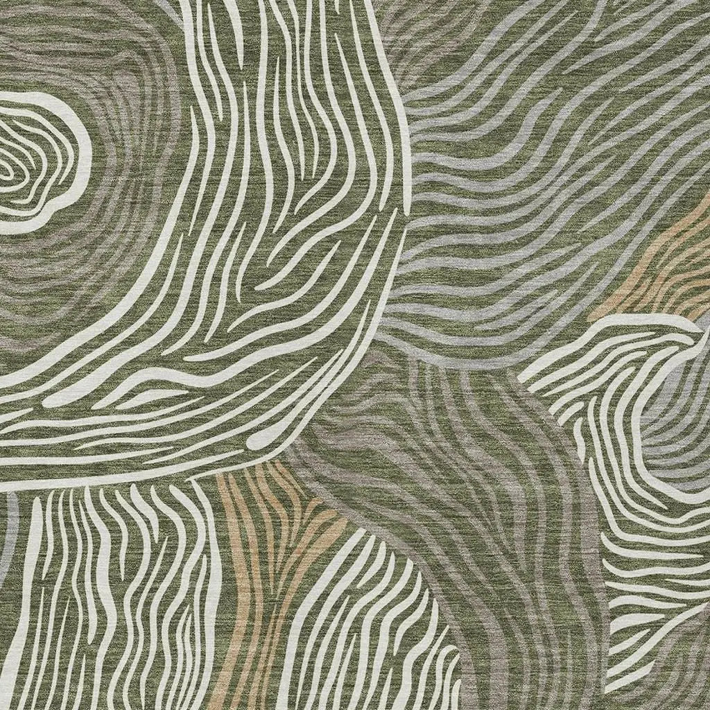 5' X 8' Olive Green And Gray Ikat Washable Indoor Outdoor Area Rug Homeroots Outdoor