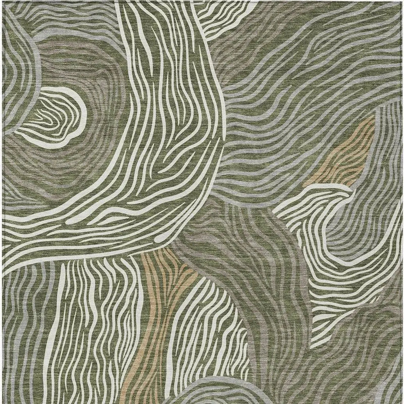 5' X 8' Olive Green And Gray Ikat Washable Indoor Outdoor Area Rug Homeroots Outdoor