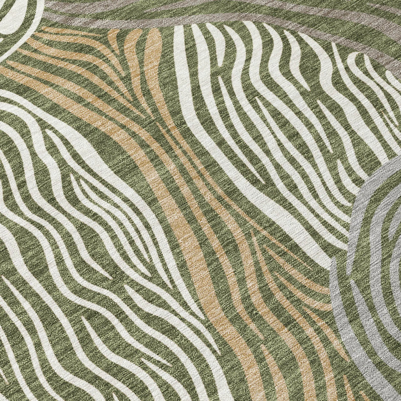 5' X 8' Olive Green And Gray Ikat Washable Indoor Outdoor Area Rug Homeroots Outdoor