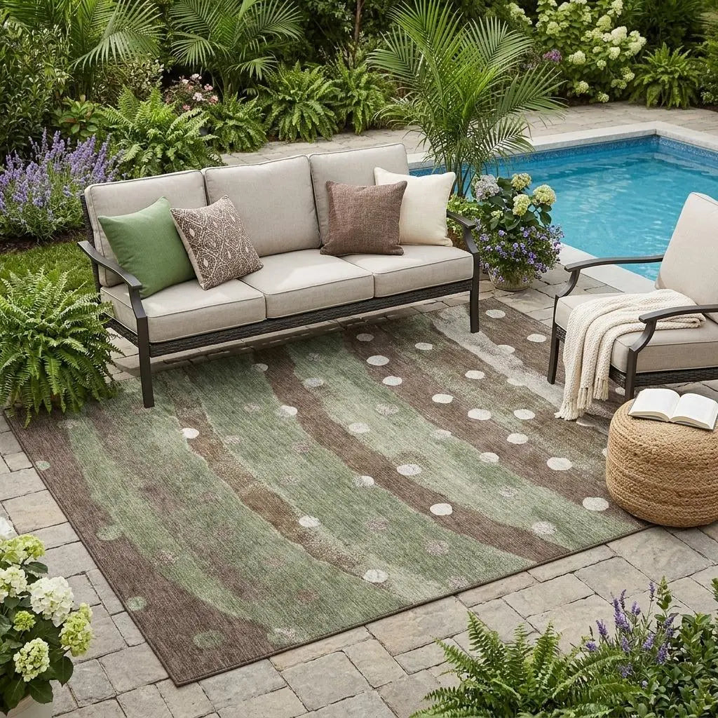 5' X 8' Olive Green And Gray Striped Washable Indoor Outdoor Area Rug Homeroots Outdoor