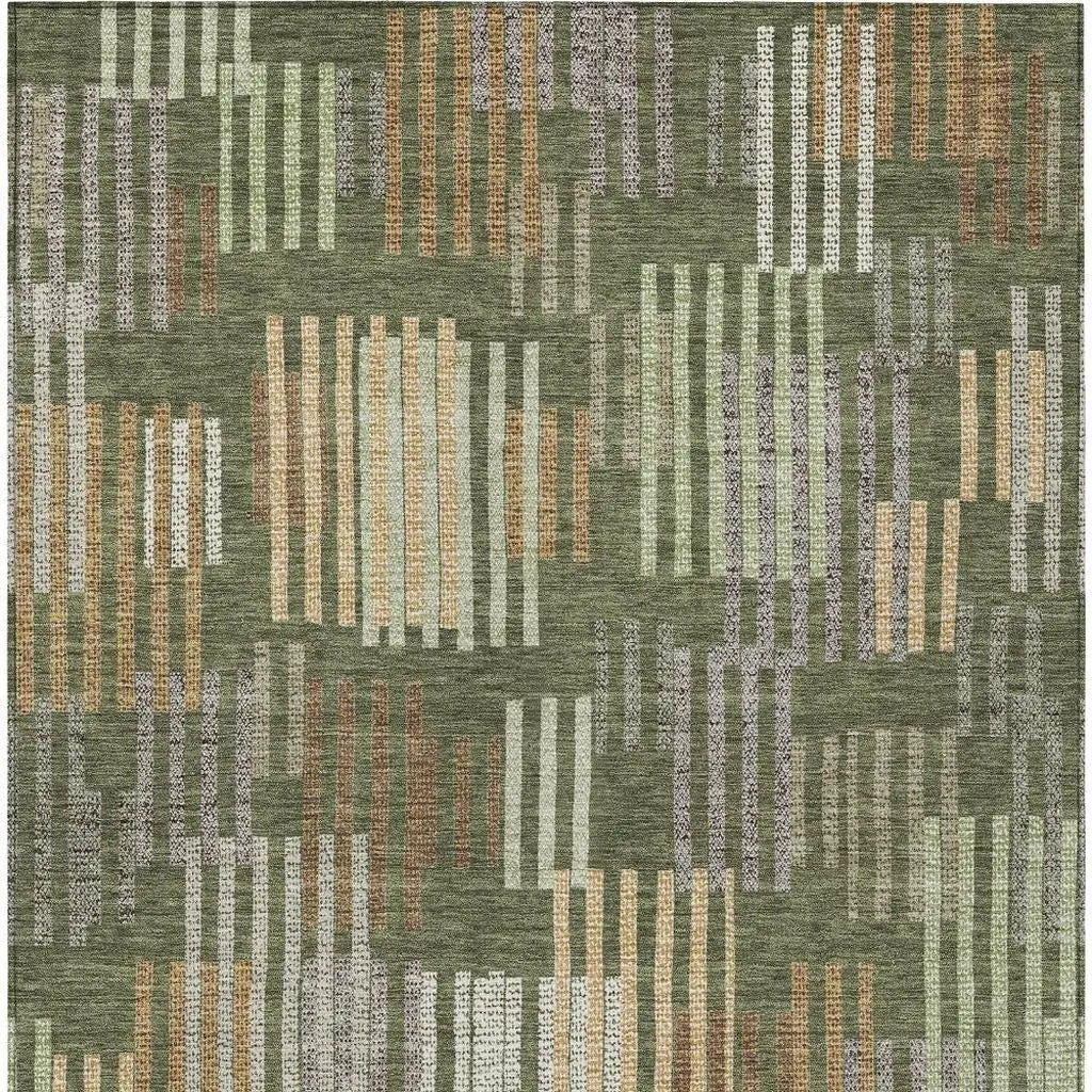 5' X 8' Olive Green And Gray Striped Washable Indoor Outdoor Area Rug Homeroots Outdoor