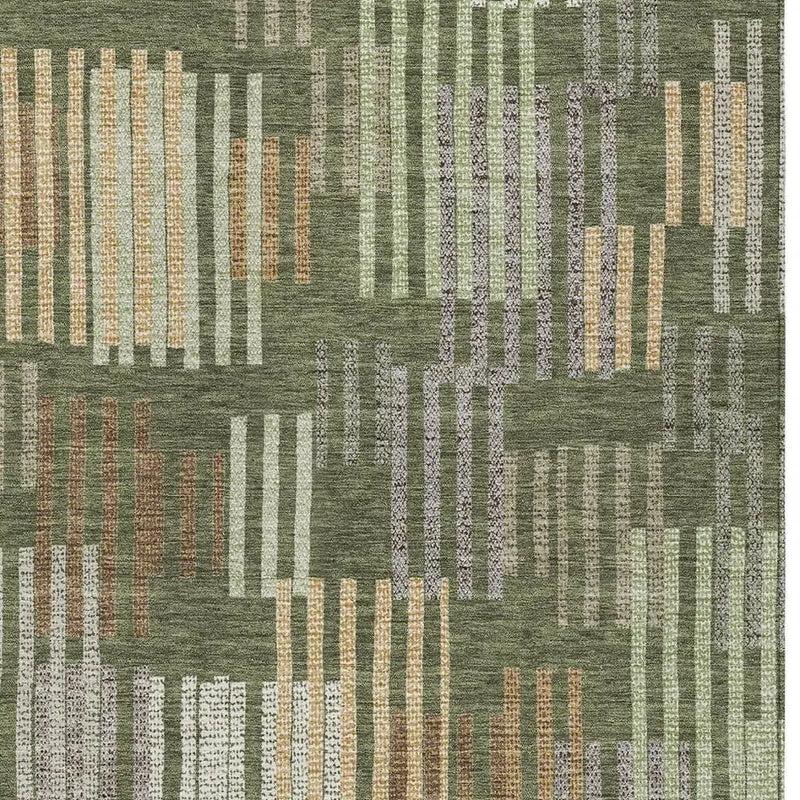 5' X 8' Olive Green And Gray Striped Washable Indoor Outdoor Area Rug Homeroots Outdoor