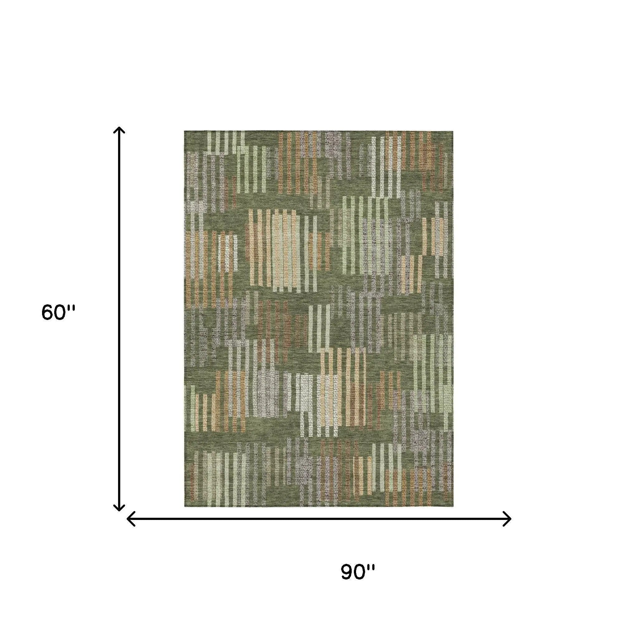 5' X 8' Olive Green And Gray Striped Washable Indoor Outdoor Area Rug Homeroots Outdoor