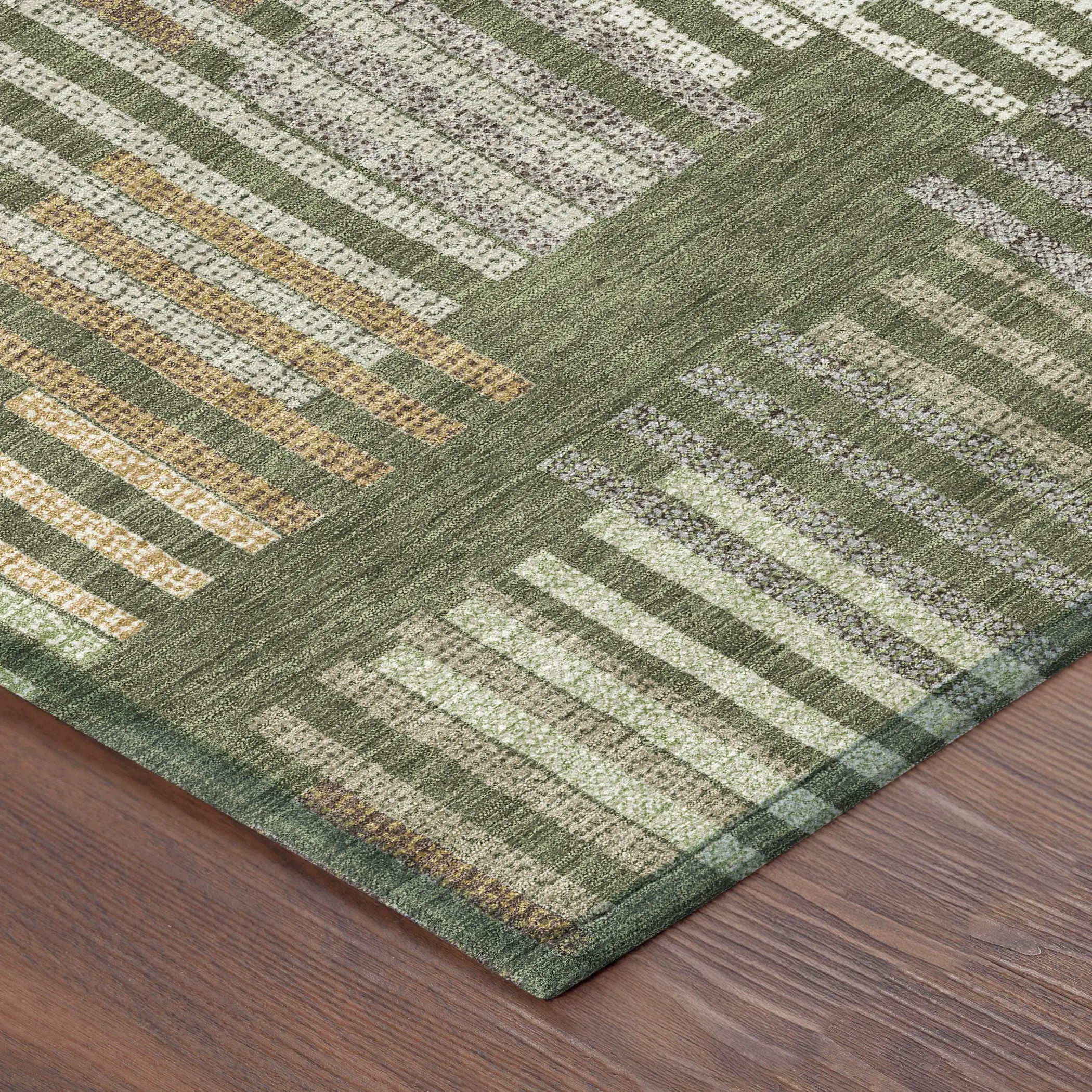 5' X 8' Olive Green And Gray Striped Washable Indoor Outdoor Area Rug Homeroots Outdoor