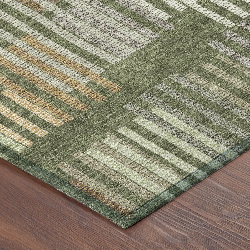 5' X 8' Olive Green And Gray Striped Washable Indoor Outdoor Area Rug Homeroots Outdoor