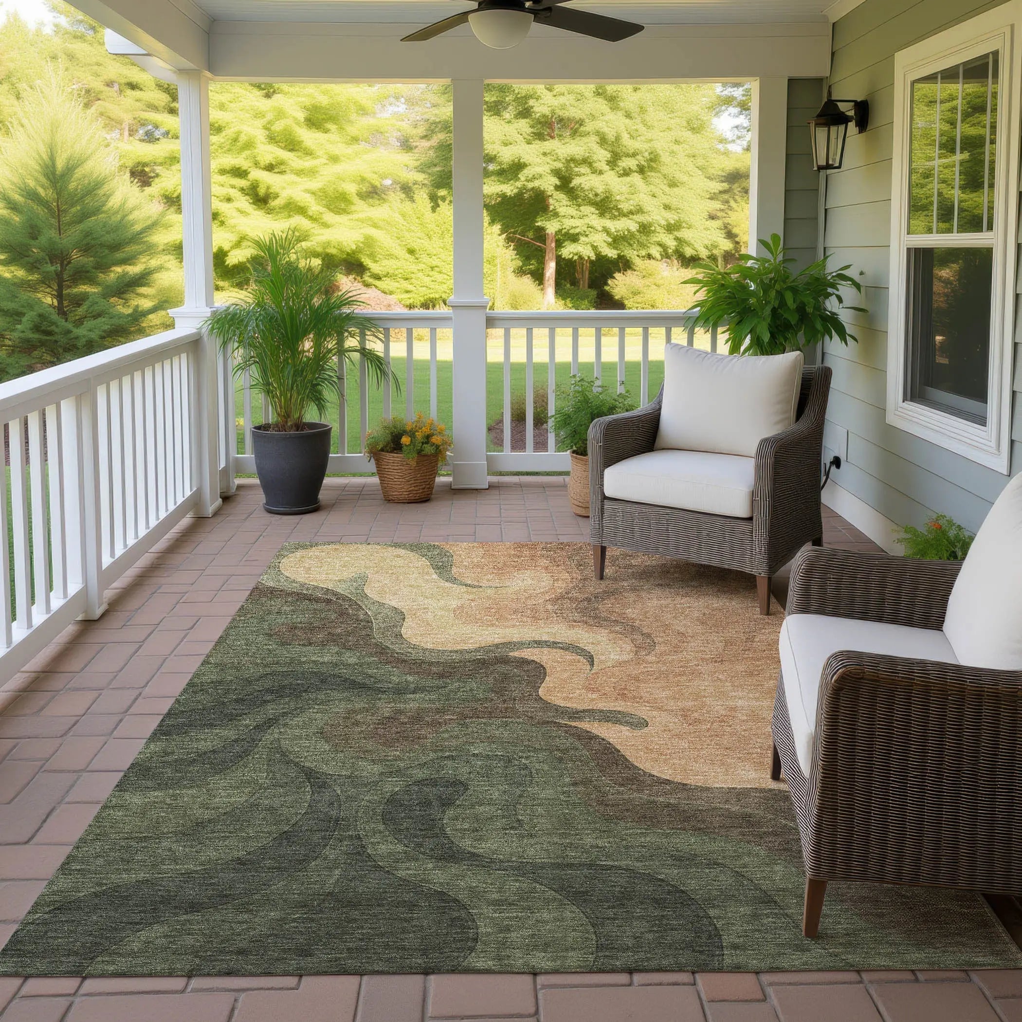 5' X 8' Olive Green And Green Abstract Washable Indoor Outdoor Area Rug Homeroots Outdoor