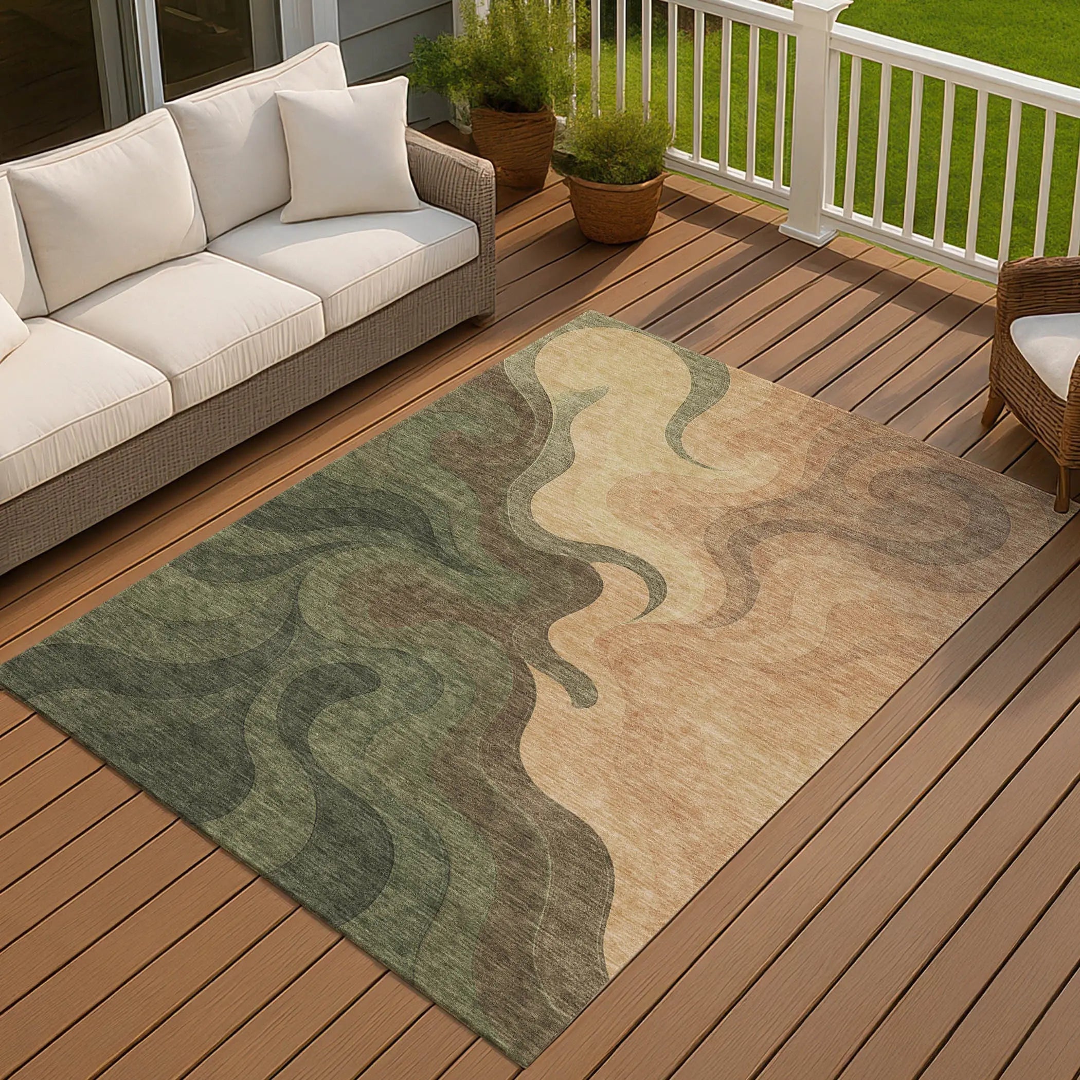 5' X 8' Olive Green And Green Abstract Washable Indoor Outdoor Area Rug Homeroots Outdoor