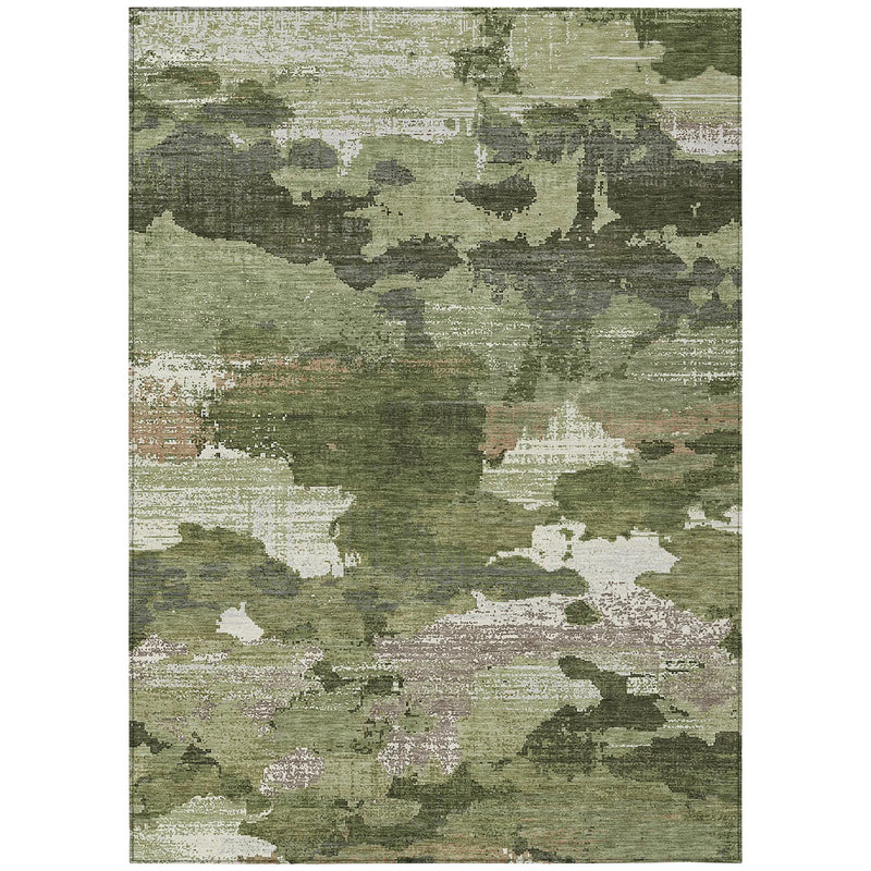 5' X 8' Olive Green And Green Abstract Washable Indoor Outdoor Area Rug Homeroots Outdoor