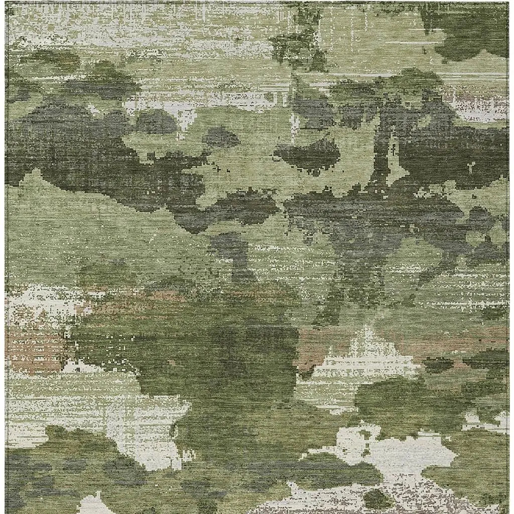 5' X 8' Olive Green And Green Abstract Washable Indoor Outdoor Area Rug Homeroots Outdoor