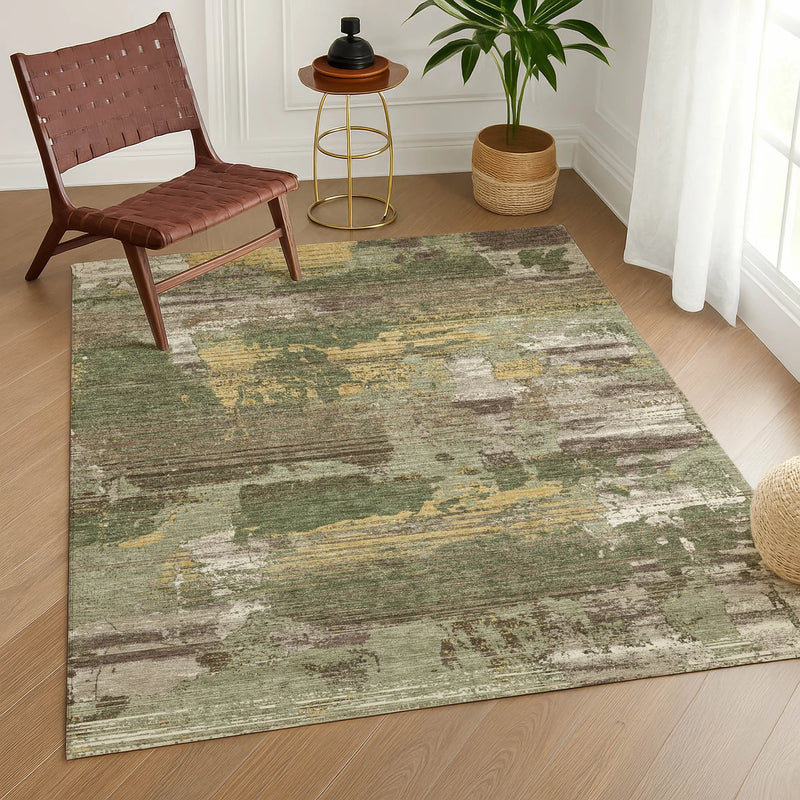 5' X 8' Olive Green And Green Abstract Washable Indoor Outdoor Area Rug Homeroots Outdoor