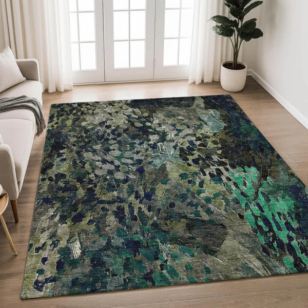 5' X 8' Olive Green And Green Abstract Washable Indoor Outdoor Area Rug Homeroots Outdoor